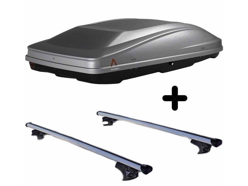 Set Baule + Barre Auto per TATA INDIGO dal 2004 in poi capiente 420 Litri in Grigio chiaro con Chiave Barre 110 CM c/Serratura