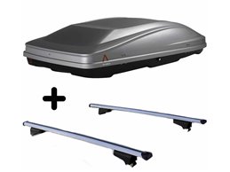 Set BOX + Barre Portatutto per MEGANE GRANTOUR dal 2003 capiente 420 Litri in Grigio chiaro con Chiave Barre 110 CM c/Serratura