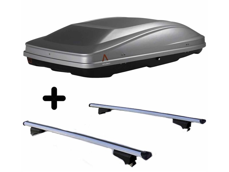 Set BOX + Barre Portatutto per SKODA ROOMSTER dal 2006 al 2010 capiente 420 Litri Grigio con Serratura Barre 110 CM c/Serratura