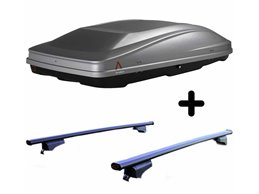 Set BOX + Barre Portatutto per FORD FOCUS SW dal 2011 al 2021 capiente 420 Litri Grigio con Chiave Barre 127 CM + Kit Attacchi