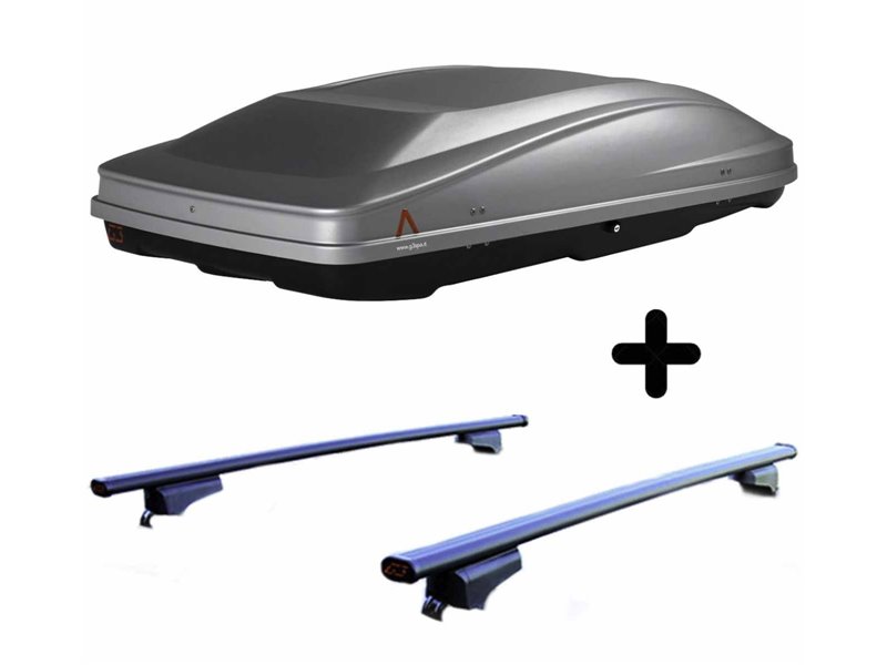 Set BOX + Barre Portatutto per FORD FOCUS SW dal 2011 al 2021 capiente 420 Litri Grigio con Chiave Barre 127 CM + Kit Attacchi