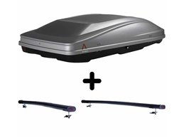 Set Baule + Barre Auto per SKODA ROOMSTER dal 2006 al 2010 capiente 420 Litri Grigio con Serratura Barre 122 CM + Kit Attacchi