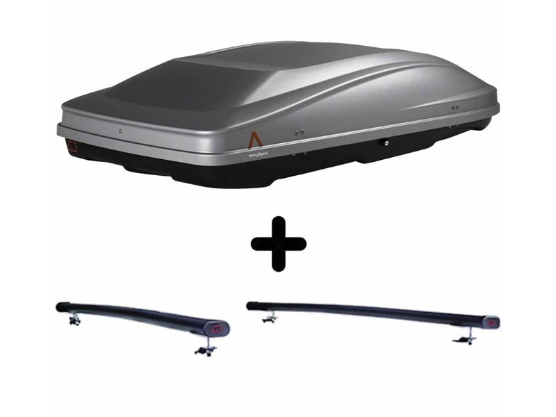 Set Baule + Barre Auto per SKODA ROOMSTER dal 2006 al 2010 capiente 420 Litri Grigio con Serratura Barre 122 CM + Kit Attacchi
