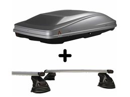 Set Baule tetto + Barre per FORD RANGER dal 2019 in poi capiente 420 Litri Colore Grigio con Chiave Barre 110 CM c/Kit Attacchi