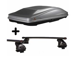 Set Baule + Barre Auto per DACIA SANDERO dal 2008 al 2020 capiente 420 Litri Grigio con Serratura Barre 127 CM + Kit Attacchi