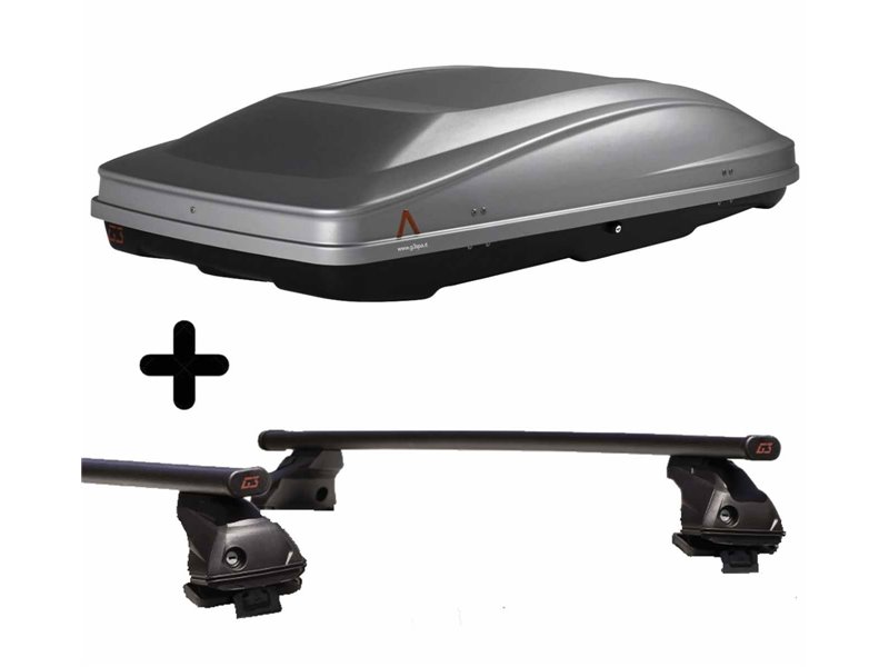 Set Baule + Barre Auto per DACIA SANDERO dal 2008 al 2020 capiente 420 Litri Grigio con Serratura Barre 127 CM + Kit Attacchi