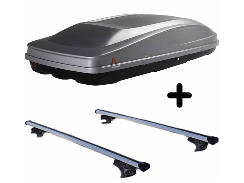 Set Baule + Barre Auto per DAEWOO LACETTI SW dal 2004 capiente 390 Litri in Grigio chiaro con Serratura Barre 110 CM c/Serratura