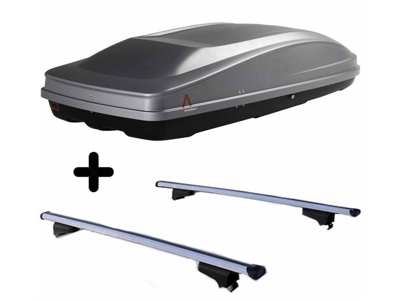Set BOX + Barre Portatutto per AUDI 80 AVANT dal 1996 in poi capiente 390 Litri Grigio con Serratura Barre 110 CM c/Serratura