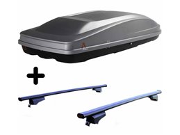 Set BOX + Barre Portatutto per CHEVROLET TACUMA/REZZO del 2005 capiente 390 Litri Grigio con Chiave Barre 110 CM + Kit Attacchi