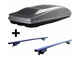 Set BOX + Barre Portatutto per KIA CEE'D SW dal 2012 al 2018 capiente 390 Litri Grigio con Serratura Barre 110 CM + Kit Attacchi