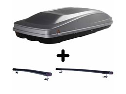 Set Baule + Barre Auto per KIA SPORTAGE dal 1996 al 2010 capiente 390 Litri Colore Grigio con Chiave Barre 122 CM + Kit Attacchi